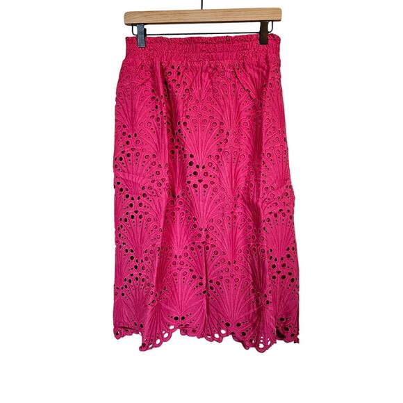 Andie The Mona Eyelet Skirt Rosette Pink Women's Size Medium Casual Boho Summer - Picture 1 of 6